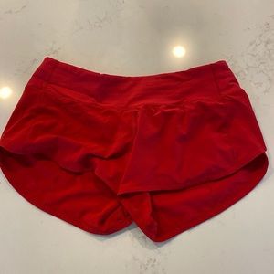 Red lululemon hotty hot shorts